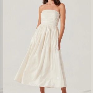 Cream Aneesha Strapless Pleated Midi Dress